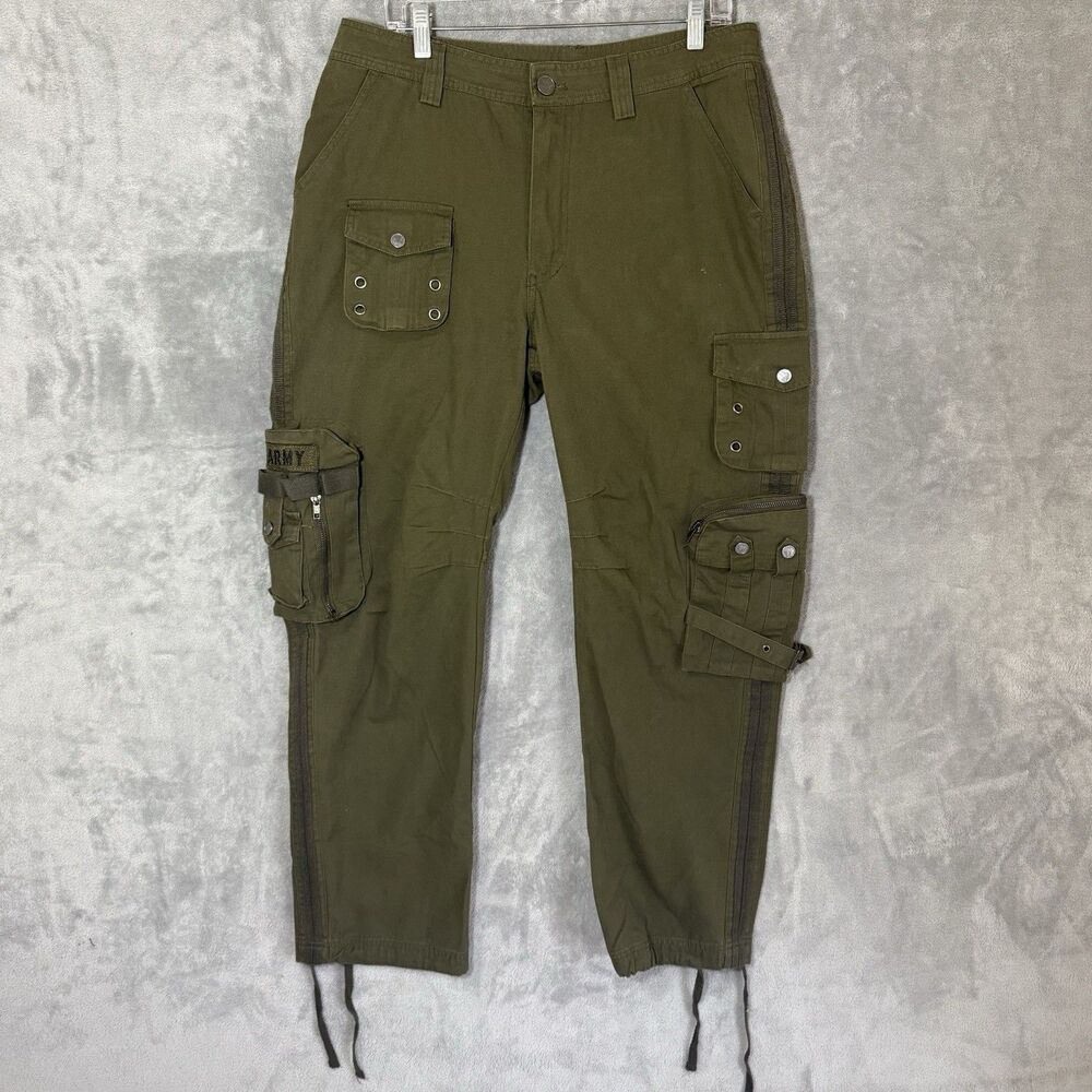 Vintage Y2K Japanese Free Knight Utility Cargo Pants Men 33 Military Green